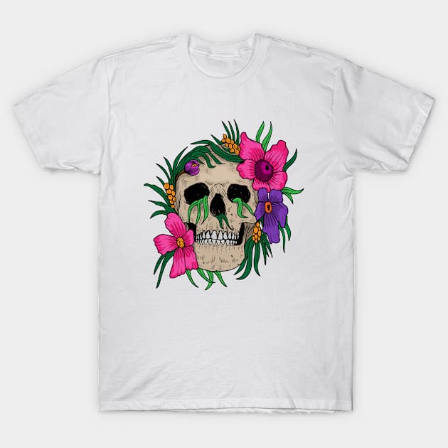 Woman Skull Flower T-Shirt by Mako Design 